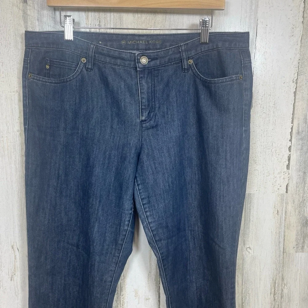 MICHAEL KORS Jeans Womens 12 Dark Blue Slim‎ Fit Mid Rise Denim MK Logo